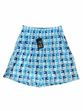 Designer PRIVATA Men's Mesh Shorts White/Light Blue/Navy Blue- NWT